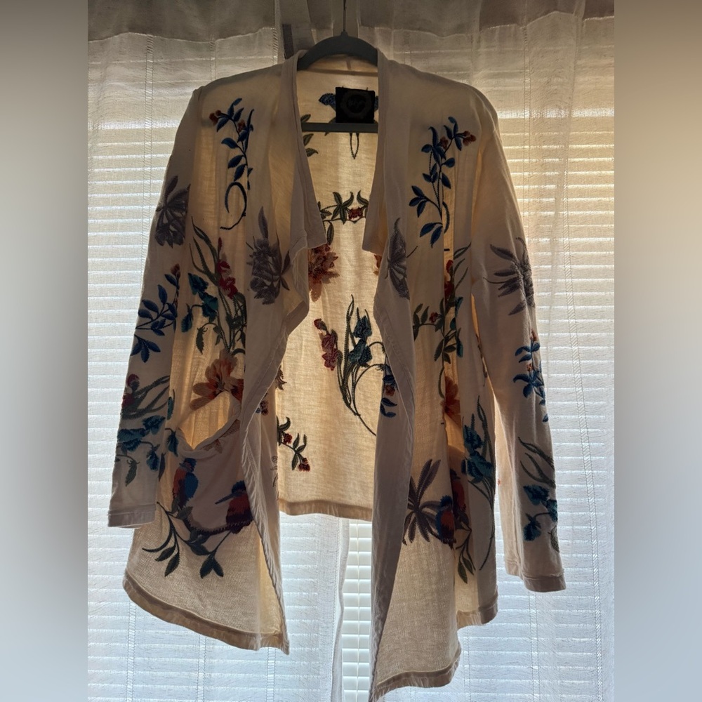 Johnny Was Floral Embroidered Cardigan - Cream